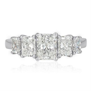 Platinum Five Stone Radiant Diamond Ring 1.70ct thumbnail