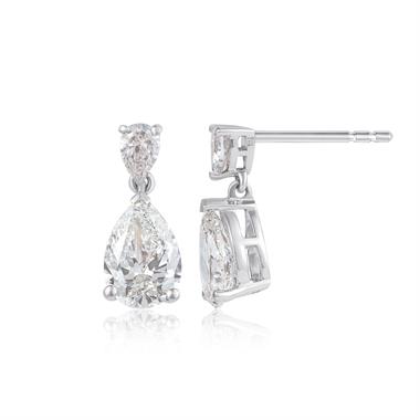 18ct White Gold Pear Diamond Drop Earrings 2.08ct thumbnail