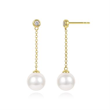 18ct Yellow Gold Pearl Drop Earrings 7.5mm  thumbnail