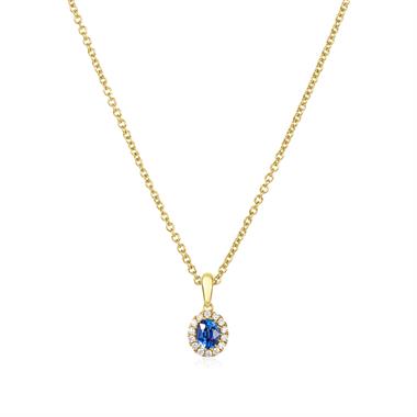 Camellia 18ct Yellow Gold Sapphire and Diamond Oval Halo Pendant thumbnail