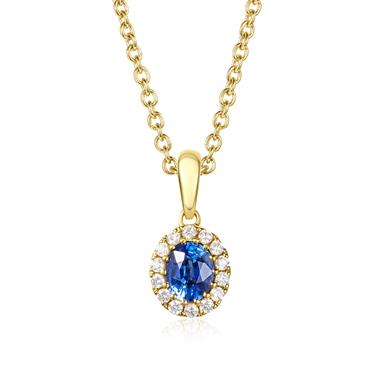 Camellia 18ct Yellow Gold Sapphire and Diamond Oval Halo Pendant thumbnail
