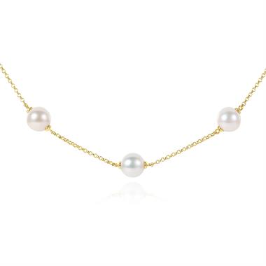 18ct Yellow Gold Pearl Station Necklace  thumbnail