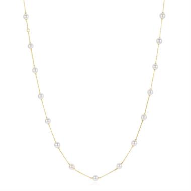 18ct Yellow Gold Pearl Station Necklace  thumbnail