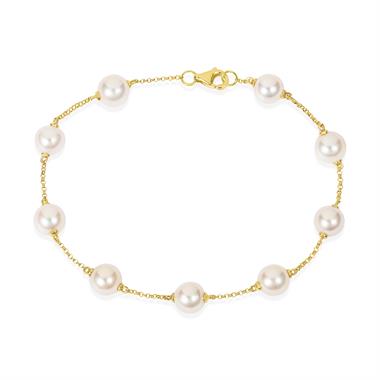 18ct Yellow Gold Pearl Station Bracelet  thumbnail