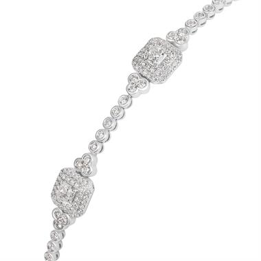 18ct White Gold Cushion Halo Diamond Bracelet thumbnail