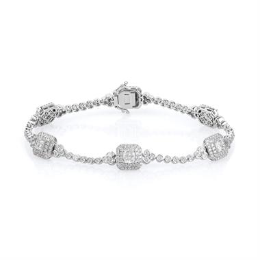 18ct White Gold Cushion Halo Diamond Bracelet thumbnail