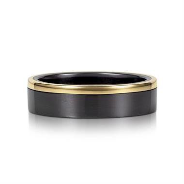 Black Zirconium and 18ct Yellow Gold Edge Wedding Ring 6mm thumbnail