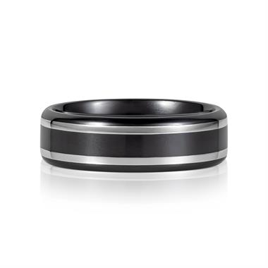 Black Zirconium and Platinum Lined Wedding Ring 7mm thumbnail