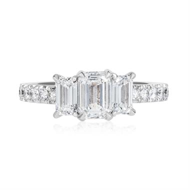 Platinum Emerald Cut Diamond Three Stone Engagement Ring 2.34ct thumbnail