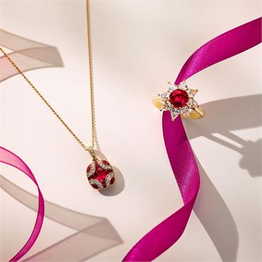 18ct Yellow Gold Ruby and Pear Diamond Cluster Ring thumbnail