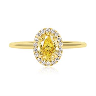 18ct Yellow Gold Oval Cut Yellow Diamond Halo Engagement Ring 1.01ct thumbnail