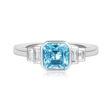 18ct White Gold Asscher Cut Aquamarine and Diamond Engagement Ring thumbnail