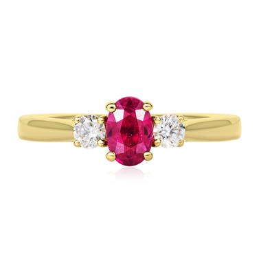 18ct Yellow Gold Oval Ruby and Diamond Three Stone Engagement Ring thumbnail