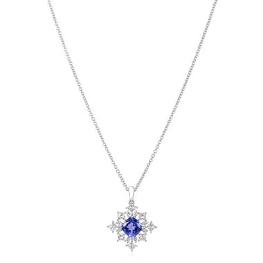 18ct White Gold Square Tanzanite and Diamond Cluster Pendant thumbnail