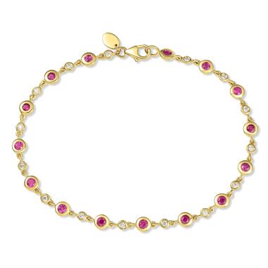 18ct Yellow Gold Ruby and Diamond Bezel Set Bracelet thumbnail