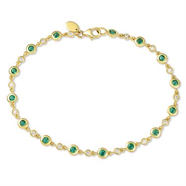 18ct Yellow Gold Emerald and Diamond Bezel Set Bracelet thumbnail