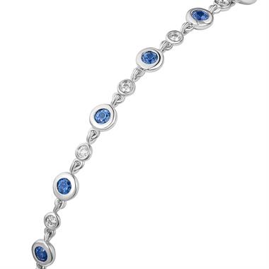 18ct White Gold Blue Sapphire and Diamond Bezel Set Bracelet thumbnail