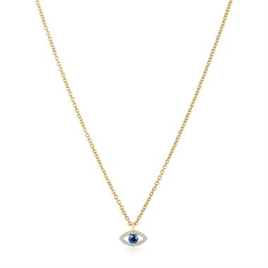 18ct Yellow Gold Evil Eye Sapphire and Diamond Necklace thumbnail
