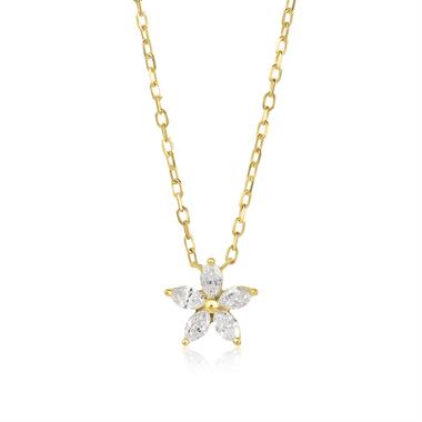 18ct Yellow Gold Marquise Diamond Flower Necklace thumbnail