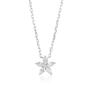 18ct White Gold Marquise Diamond Flower Necklace thumbnail