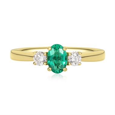 18ct Yellow Gold Emerald and Diamond Three Stone Ring thumbnail