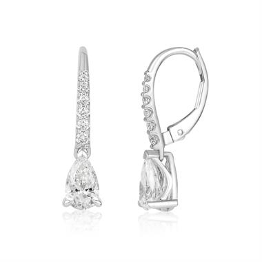 18ct White Gold Pear Diamond Drop Earrings 1.20ct thumbnail