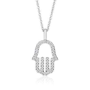 18ct White Gold Diamond Hamsa Necklace thumbnail