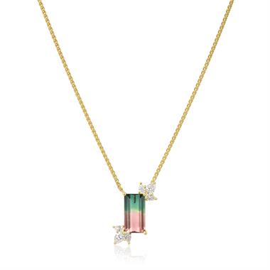 18ct Yellow Gold Watermelon Tourmaline Necklace thumbnail