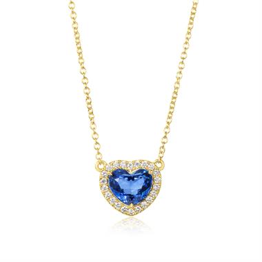 Camellia Yellow Gold Sapphire Halo Heart Necklace thumbnail