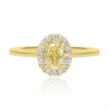 18ct Yellow Gold Oval Cut Yellow Diamond Halo Engagement Ring 0.90ct thumbnail