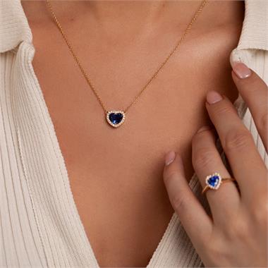 Camellia Yellow Gold Sapphire Halo Heart Necklace thumbnail