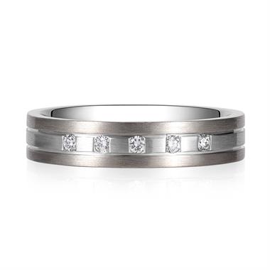 Platinum and 18ct White Gold Matt Finish Wedding Ring 0.08ct thumbnail