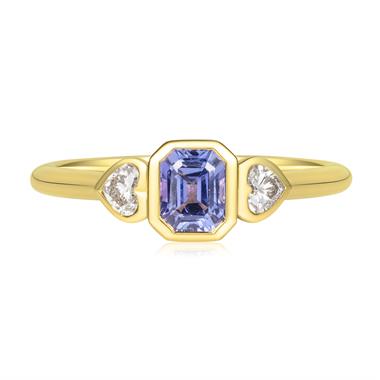 18ct Yellow Gold Emerald Cut Violet Sapphire and Diamond Engagement Ring thumbnail
