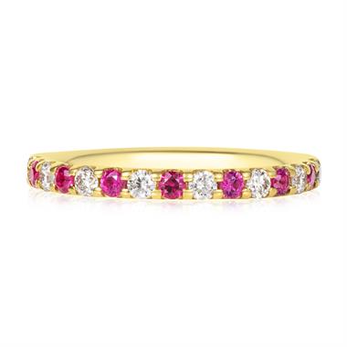 18ct Yellow Gold Ruby and Diamond Half Eternity Ring thumbnail