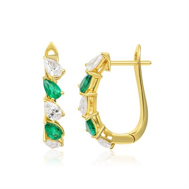 Aurora Yellow Gold Emerald and Diamond Half Hoop Earrings thumbnail