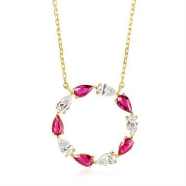 Aurora Yellow Gold Ruby and Diamond Circle Necklace thumbnail