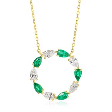 Aurora Yellow Gold Emerald and Diamond Circle Necklace thumbnail
