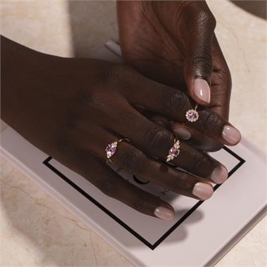 18ct Rose Gold Oval Padparadscha Sapphire and Diamond Ring thumbnail