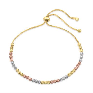18ct Three Colour Gold Faceted Bead Detail Adjustable Bracelet thumbnail