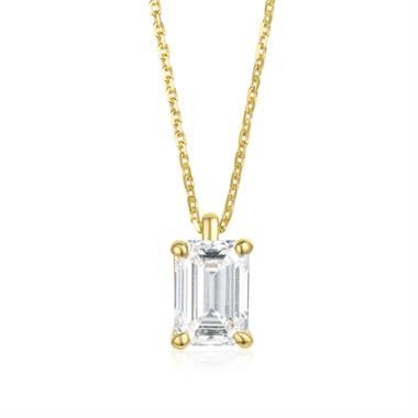 18ct Yellow Gold Emerald Cut Diamond Solitaire Necklace 1.00ct thumbnail