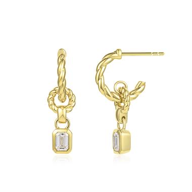 18ct Yellow Gold Emerald Cut Diamond Rope Hoop Earrings thumbnail