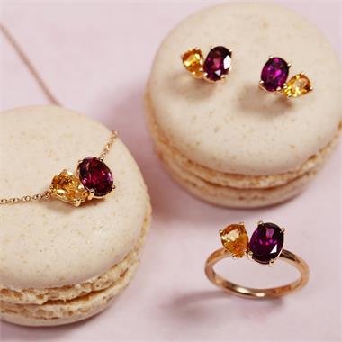 Toi Et Moi 18ct Rose Gold Citrine and Rhodolite Cocktail Ring thumbnail