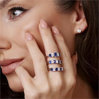 18ct White Gold Milgrain Detail Oval Sapphire and Diamond Ring thumbnail