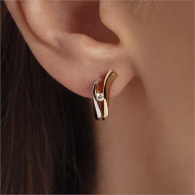 18ct Yellow and White Gold Diamond Hoop Earrings thumbnail