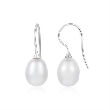 18ct White Gold Freshwater Pearl Drop Earrings thumbnail