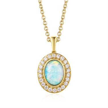 18ct Yellow Gold Opal and Diamond Halo Pendant thumbnail