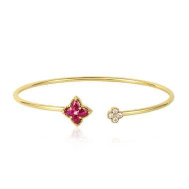 Fleur 18ct Yellow Gold Ruby Bangle thumbnail