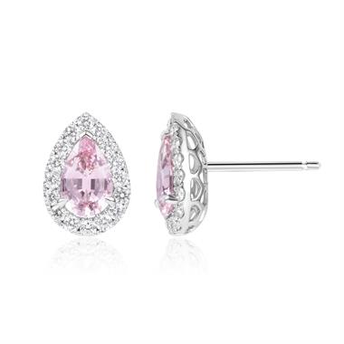Camellia 18ct White Gold Morganite and Diamond Teardrop Earrings thumbnail