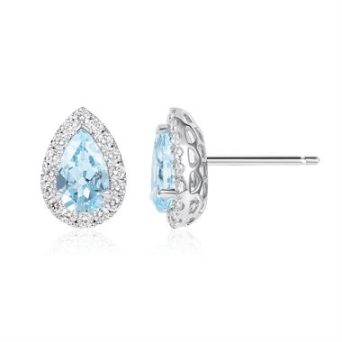 Camellia 18ct White Gold Aquamarine and Diamond Teardrop Earrings thumbnail
