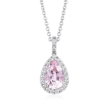 Camellia 18ct White Gold Morganite and Diamond Teardrop Pendant
 thumbnail